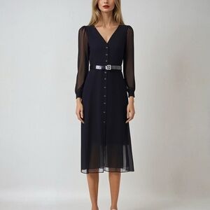 Michael Kors Black Cocktail Sheath Dress with‎ Long Bishop Sleeves​